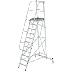 Podestleiter 11 Stufen, fahrbar, Aluminium/Aluminium