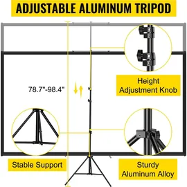 Vevor 16:9 Beamer Leinwand Stativ 4K HD Rolloleinwand Präsentationswand 178x100cm Projektor Bildschirm Standfuß 200-250cm höhenverstellbar ideal für Heimkino Tagungsraum Hochzeiten
