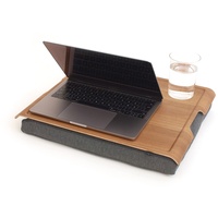 Bosign. Knietablett Laptray mit Sitzsack-Kissen für Laptop, Frühstück. Rutschfestes Tablett. Abnehmbarer und waschbarer Kissenbezug. Natürliches Teak Holz. Graues Kissen. Groß - 46x38x6,5 cm