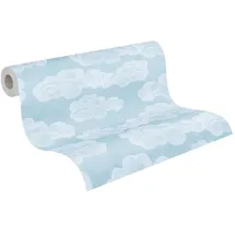 A.S. Création Kinderzimmer-Tapete Lilly & Luis - Strapazierfähige Vliestapete in Wolken-Optik - 10,05 m x 0,53 m - Blau, Weiß - Made in Germany – 771431