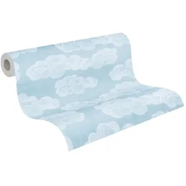 A.S. Création Kinderzimmer-Tapete Lilly & Luis - Strapazierfähige Vliestapete in Wolken-Optik - 10,05 m x 0,53 m - Blau, Weiß - Made in Germany – 771431