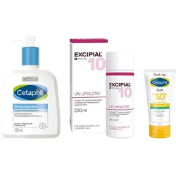 Excipial & Cetaphil Set: Urea-Pflege, Reinigung & UV-Schutz
