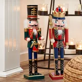 Cepewa Nussknacker aus Holz Set König+Trommler r/g r/b 38 cm Weihnachtsdeko Figur Erzgebirge Nussbrecher Nutcracker Nusszange (1 x Nussknacker Set König+Trommler r/g 38 cm)