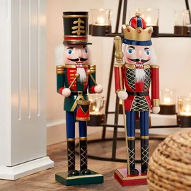 Cepewa Nussknacker aus Holz Set König+Trommler r/g r/b 38 cm Weihnachtsdeko Figur Erzgebirge Nussbrecher Nutcracker Nusszange (1 x Nussknacker Set König+Trommler r/g 38 cm)