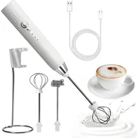 Elektrischer Milchaufschäumer Stab USB-wiederaufladbar 3 Einstellbare, 2 Schneebesen, Ständer Shaker Elektrisch Milchschäumer für Latte, Kaffee, Matcha, Cappuccino, Milk Frother für Zuhause & Büro