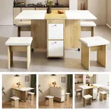 Esstisch-Set, (mit Esstisch, 4 Stühlen), klappbarer Esstisch,120*80*75cm, multifunktionaler ausziehbarer Esstisch, Esszimmerstühle, weiss, spanpl... - Weiß