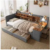 Odikalo Schlafsofa Schlafcouch Tagesbett Daybed Auszug USB Lattenrost 90x200 Beige Grau grau