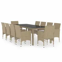 vidaXL 11-tlg Garten-Essgruppe Poly Rattan Beige