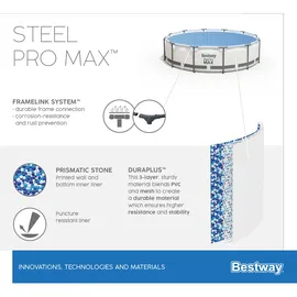 BESTWAY Steel Pro Max Frame Pool Set 427 x 107 cm lichtgrau inkl. Filterpumpe + Zubehör