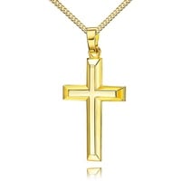 JEVELION Kreuzkette Kreuz Anhänger 585 Gold - Made in Germany (Goldkreuz, für Damen und Herren), MIT KETTE vergoldet- Länge wählbar 36 - 70 cm.