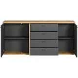 trendteam smart living - Norris - Sideboard - Anthrazit/Eiche - Highboard mit 4 Schubladen und 3 Türen - mit anthrazitfarbener Rückwand - (BxHxT) 186 x 42 cm