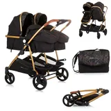 Chipolino Geschwisterkinderwagen Duo Smart klappbar umbaubar verstellbar Fußsack schwarz gemustert