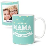 Mama von Zwillingen Geschenk - Perfekte Kaffee-Tasse für Muttertag, Geburtstage, Weihnachten - Keramik Fototasse (300ml) - Personalisiert - Super Mama von Doppelglück