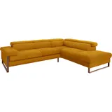 W.Schillig Ecksofa »finn, Designsofa mit tollem Sitzkomfort, bequem, L-Form«, German Design Award 2016, Fußgestell Nussbaum natur, Breite 281 cm gelb