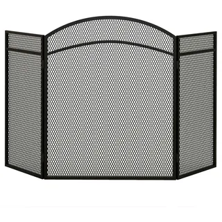 Homcom Kaminschutzgitter, Klappbares Kamingitter mit 3 Paneelen, Ofenschutzgitter, für Wohnzimmer, Metall, 96 x 60 cm, Schwarz