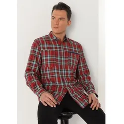 Lois Jeans für Herren. 145303421 Langarmhemd mit roten Karos (M), Lässig, Baumwolle