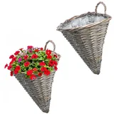 Spetebo Rattan Wand Blumenampel konisch 25 x 32 cm Kaffeebraun