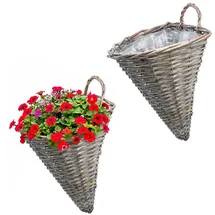 Spetebo Rattan Wand Blumenampel konisch 25 x 32 cm Kaffeebraun