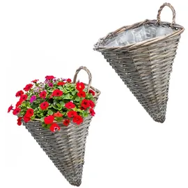 Spetebo Rattan Wand Blumenampel konisch 25 x 32 cm Kaffeebraun