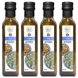 4x250 ml Leinöl Leinsamenöl Health Seed® - Ungefiltert Kaltgepresst Glasflasche