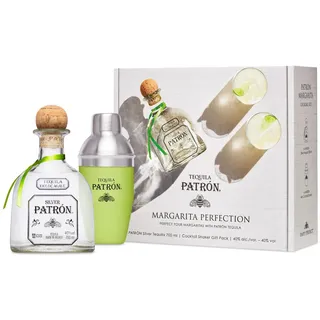 PATRÓN Silver Premium-Tequila aus 100 % besten blauen Weber-Agaven mit Cocktail-Shaker und Geschenkbox, in Mexiko in kleinen Chargen handdestilliert, perfekt für Cocktails, 40% Vol., 70 cl/700 ml