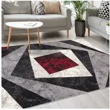 Mazovia Designteppich Modern Teppich Kurzflor Wohnzimmerteppich Robust und pflegeleicht GRAU, 160 x 230 cm, Fußbodenheizung,Allergiker geeignet,Farbecht,Pflegeleicht,Geometrisch grau|rot 160 x 230 cm