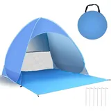 Pop Up Strandmuschel, Automatik-Strandzelt mit UV-Schutz 50+, Sun Shelter für 2-3 Personen, Sonnen- und Windschutz, für Familie, Strand, Garten - Blau