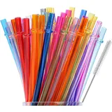Strohhalme,Strohhalme Wiederverwendbar mit ReinigungsbüRste, Bubble Tea Strohhalme Plastik füR Partys/Travel/Outdoor Camping 30 StüCk Bunte