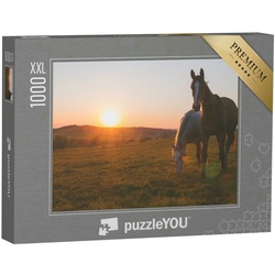 puzzleYOU Puzzle Puzzle 1000 Teile XXL „Zwei Pferde im Sonnenuntergang“, 1000 Puzzleteile, puzzleYOU-Kollektionen Pferde, Westernpferde