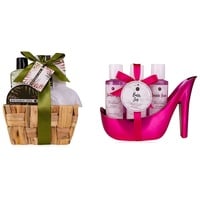 accentra Geschenkset OLIVE SPA im Seegraskorb, Bade-Set und Dusch-Set - 5-teiliges Geschenk-Set & Bade- und Körperpflege Set Marble Pink in einem eleganten und dekorativem Pump