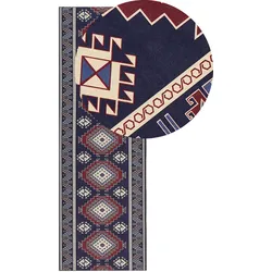 Teppich dunkelblau / dunkelrot 80 x 240 cm orientalisches Muster Kurzflor KANGAL