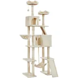 Yaheetech Katzenkratzbaum 206 cm deckenhoch, XXL groß Katzenbaum, Stabiler Kletterbaum Kratzbaum für Katzen mit Sisalseil Korb Hängematte, Beige