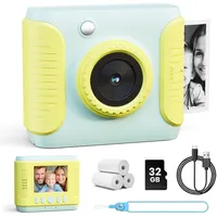 CalineGam Kinderkamera Sofortbildkamera, 1080P HD Sofortbildkamera Kinder mit 32GB Karte, 2,4 Zoll Digitalkamera Kinder, Kinderspielzeug Geschenke für Jungen und Mädchen 3-12 Jahre (Grün)