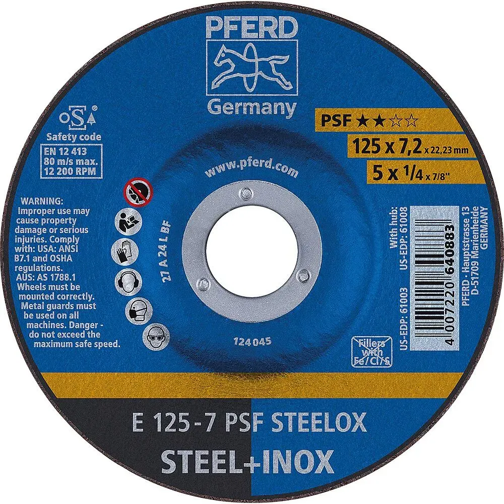 Schruppscheibe PFERD Ø 125 x 7,2 x 22,23mm für Stahl