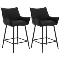 Woltu 2er Set Barhocker für Küche, Barhocker, Samt Barstühle mit Armlehne, gepolsterte Rückenlehne, Polsterhocker für Küche, Restaurant, Kneipe, Anthrazit