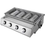 Gojoy 4-Flammen Gasgrill Edelstahl Gastrobräter Höhenverstellbar Abnehmbarer Grill, für Camping Balkon Garten