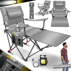 KESSER® Campingliege Campingstuhl 2in1 bis 160kg   Feldbett klappbar   Campingbett faltbar extra breit   Campinglicht & Getränkehalter + Aufbewahrungstasche & Transporttasche   Angelliege verstellbar