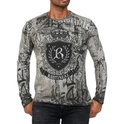 Herren Longsleeve im Batik-Stil Urban-Langarm-Shirt Sommer-Pullover Rundhals-Shirt R-10142 R-10142 Anthrazit - S