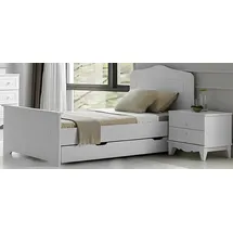 JV Möbel Möbelset Elegant Bett, Nachttisch Kommode, Modernes Design Weiß: 3-teilig Stil