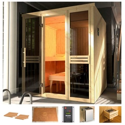 weka Sauna Classic, BxTxH: 177 x 194 x 199 cm, 68 mm, 7,5 kW Ofen mit ext. Steuerung, Fenster beige