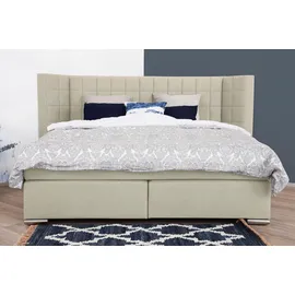Home Affaire Boxspringbett HOME AFFAIRE "Piazza", beige, B:201cm L:230cm, Strukturstoff-Bezug (100% Polyester);Samtvelours (100% Polyester), Komplettbetten, Boxspringbett, mit Steppung und Kopfteil mit seitlichen Flügeln