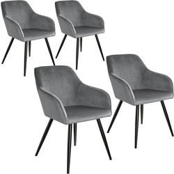 TECTAKE Esszimmerstuhl Marilyn Samtoptik, schwarze Stuhlbeine  4er Set