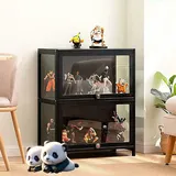 Moubhjd glasvitrine vitrine vitrinenschrank sammlervitrine hergestellt aus natürlicher Bambusrahmen Flip-Schranktür-Design, versiegelt und staubdicht, mehrere Größen