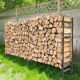 unho WISFOR Kaminholzregal Aussen, Holzlager Metall Brennholzregal Außen, Feuerholzregal Outdoor Kaminholzunterstand, Schwarz