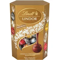 Lindt Schokolade LINDOR Kugeln Mischung | 200g Cornet | Schokoladen-Kugeln mit zartschmelzender Füllung (Vollmilch, Weiss, Dark und Haselnuss | Pralinen-Geschenk | Schokoladen-Geschenk