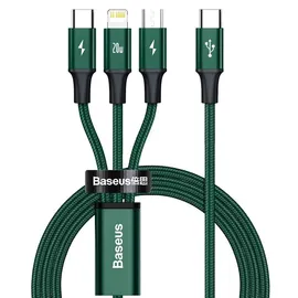 Baseus Rapid Series 3in1 USB-C für USB-C/ Lightning – MicroUSB 20W 1.5m Grün