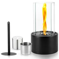 Bioethanol Tischkamin aus Beton – Ethanol Tischfeuer Indoor & Outdoor, Tornado-Effekt Flamme, 3-teilige Glasscheibe, 2 Std. Brenndauer, Sicher für Wohnzimmer Balkon Terrasse (16 * 28cm)