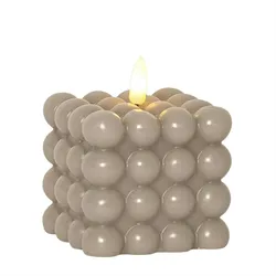 LED Kerze Bubble Würfel Cube Kerze Echtwachs 3D Flamme H: 9,5cm Timer creme