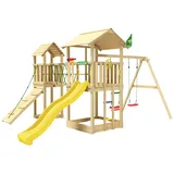 Jungle Gym Spielturm JUNGLE GYM "Nova", gelb, Spieltürme, KinderB:524cm H:280cm T:350cm, Holz, Spielanlage mit 2 Türmen, Schaukel und Rutsche mit Wasseranschluss, B:524cm H:280cm T:350cm