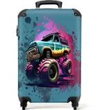 NoBoringSuitcases.com© Kinderkoffer Monstertruck - Farbe - Graffiti - Rosa - Neon 55x35x20cm, 4 Rollen, Handgepäck Koffer, Hartschalenkoffer Kinder, Reisekoffer Jungen blau|bunt 35 cm x 55 cm x 20 cm